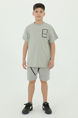 Bisiklet Yaka Erkek Çocuk Baskı Detaylı t-shirt Ve Şort İkili Takım