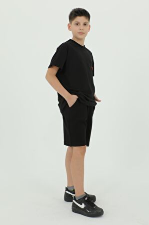 Bisiklet Yaka Baskılı t-shirt Ve Şort Alt Üst İkili Takım