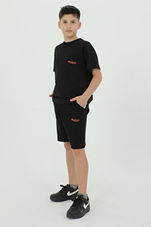 Bisiklet Yaka Baskılı t-shirt Ve Şort Alt Üst İkili Takım