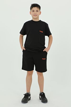 Bisiklet Yaka Baskılı t-shirt Ve Şort Alt Üst İkili Takım