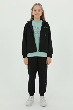 Kız Çocuk Üçlü Takım Baskı Detaylı Eşofman Takımı