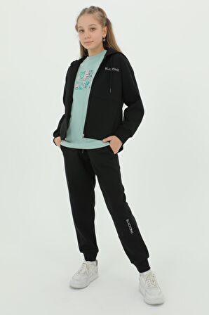 Kız Çocuk Üçlü Takım Baskı Detaylı Eşofman Takımı