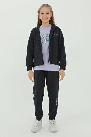 Kız Çocuk Üçlü Takım Baskı Detaylı Eşofman Takımı