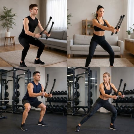 BUFFER® 2'li Battle Rope Titreşimli Egzersiz Çubuğu, Yaylı Dalga Mekanizmalı Kol, Omuz, Göğüs, Sırt ve Core Antrenman Aleti