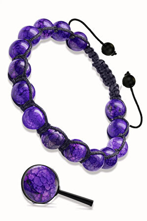 Sertifikalı Makrome Mor Akik Taşlı Doğal Taş Bileklik Mor Renk 