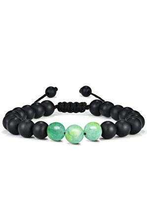 Sertifikalı Makrome Su Yeşili Akik Taşı Doğal Taş Bileklik Seti