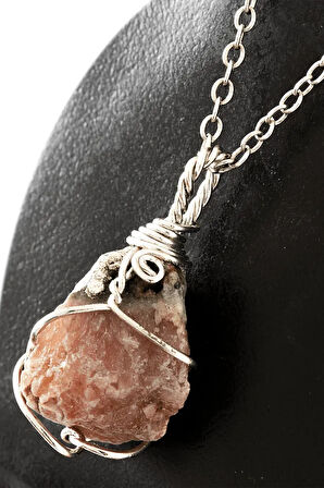 Sertifikalı Ham Işlenmemiş Tel Sargılı Rodokrozit Taşı Kolye