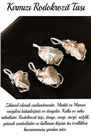 Sertifikalı Ham Işlenmemiş Tel Sargılı Rodokrozit Taşı Kolye