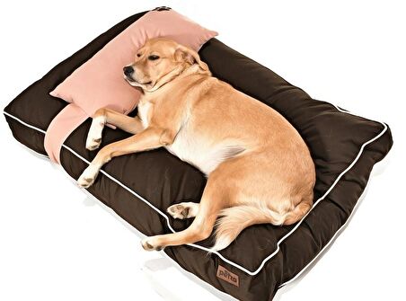 Petza Rume L Üstü Açık - Yastıklı Çift Taraflı - Fermuarlı Kahverengi - Pembe Büyük - Orta Irk Köpek Yatağı