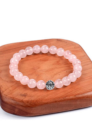 Sertifikalı Doğal Açık Pembe Kuvars Taşı Bileklik