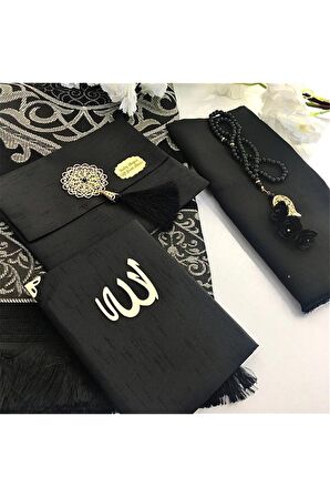 Siyah Kadın Velvet Set, Seccadeli Set, İslami Hediye Seti