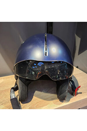 MAT MAVİ ÇENESİZ KASK