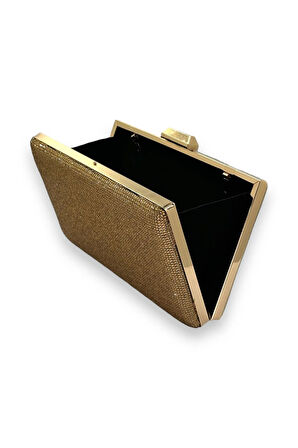 Altın Gold Dore Renk Kristal Taşlı Metal Saplı Abiye Çanta Düğün Nişan Kına Mezuniyet