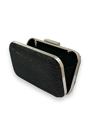 Siyah Renk Inci Saplı Lazer Desenli Abiye Çanta Gece Çantası ZSedefr Askılı Portföy Clutch