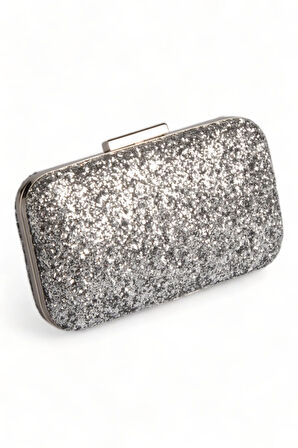 Gümüş Lame Gri Renk Pullu Pul Payet Çanta Gece Çantası Abiye Çanta Portföy Clutch