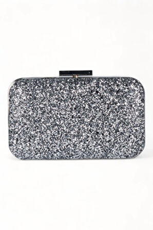 Antrasit Gri Renk Pullu Pul Payet Çanta Gece Çantası Abiye Çanta Portföy Clutch