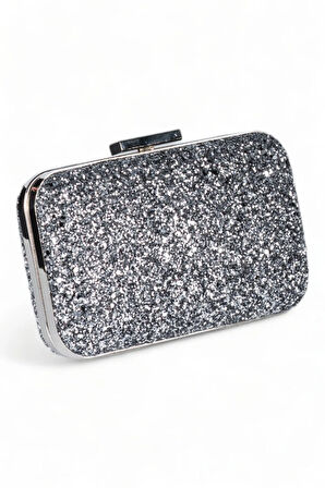 Antrasit Gri Renk Pullu Pul Payet Çanta Gece Çantası Abiye Çanta Portföy Clutch