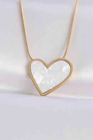 316L Çelik Zincir Gold Renk Mermer Desenli Kalp Kolye