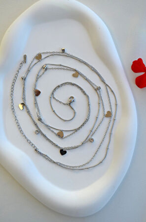 İkili Çelik Bel Zinciri – Kalp Charmlı