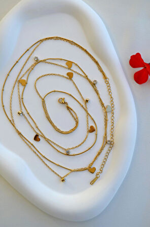 İkili Çelik Bel Zinciri – Kalp Charmlı