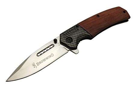 Browning 8-8 Kahverengi Kamp Çakı 20cm - Yarı Otomatik, Kemerlikli, Ahşap Sap