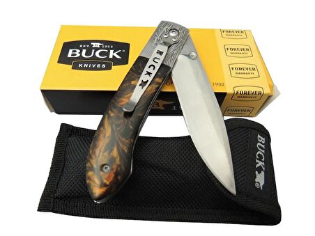 Buck Knives BK-011BK Kamp Çakı 23 cm - Kahverengi Sedef Sap, Kılıflı, Kutulu