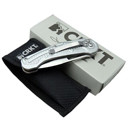 CRKT CR 0062 Gri Oluklu Kamp Çakı 17,5 cm - Otomatik, Kılıflı, Kutulu