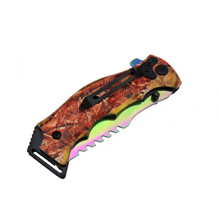 Columbia Tanto FST 3039 A Tırtıklı Gökkuşağı Kamp Çakı 23 cm - G10 Sap, Yarı Otomatik