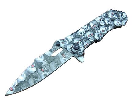 GB X30 Kurukafa Desenli Koleksiyon Çakı 22 cm - Otomatik, Kemerlikli