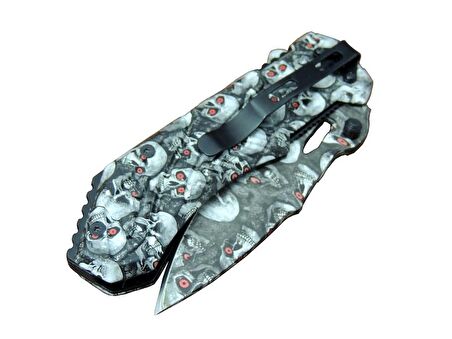 GB X30 Kurukafa Desenli Koleksiyon Çakı 22 cm - Otomatik, Kemerlikli