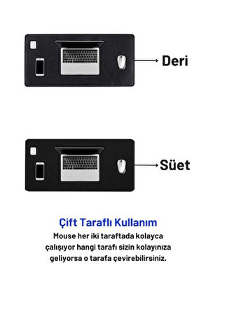 Black Deer Deri Dikişli Kenar Kaymaz Taban Büyük Boy Pürüzsüz Yüzey Çift Yönlü Kullanımlı Mouse Pad 90cm x 40cm