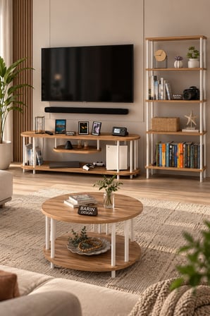 Salon Oturma Odası Takımı Metal Ayaklı Tv Ünitesi Kitaplık Orta Sehpa Avantajlı Mobilya Seti