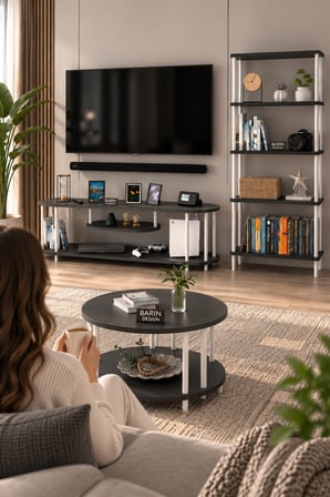 Salon Oturma Odası Takımı Metal Ayaklı Tv Ünitesi Kitaplık Orta Sehpa Avantajlı Mobilya Seti