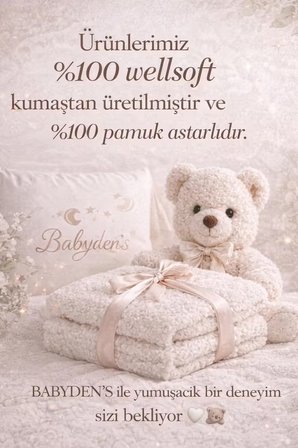  0-12 Ay Welsoft Peluş Bebek Dış Kundak ,Uyku Tulumu ,Ayıcık Kulaklı İçi %100 Pamuk Astarlı Battaniye