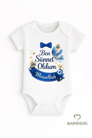 Sünnet Kıyafeti Erkek Bebek Body %100 Pamuk – Ben Sünnet Oldum Maşallah Baskılı Zıbın –Kısa Kol Body