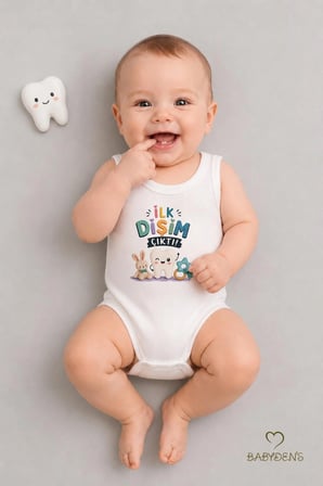 Diş Buğdayı Body %100 Pamuk İlk Dişim Çıktı Baskılı Kolsuz Bebek Body Çıtçıtlı Unisex Yenidoğan Zıbın