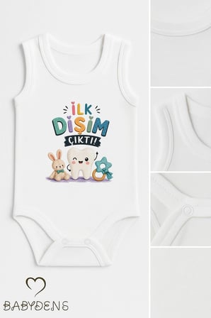 Diş Buğdayı Body %100 Pamuk İlk Dişim Çıktı Baskılı Kolsuz Bebek Body Çıtçıtlı Unisex Yenidoğan Zıbın