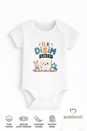 Diş Buğdayı Body %100 Pamuk İlk Dişim Çıktı Baskılı Bebek Kısa Kollu Body Çıtçıtlı Unisex Yenidoğan Zıbın