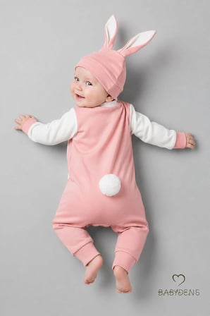 Tavşan Kulaklı Yenidoğan Tulum Seti %100 Pamuklu Ayarlanır Ponponlu Unisex Bebek Tulum Şapka Set