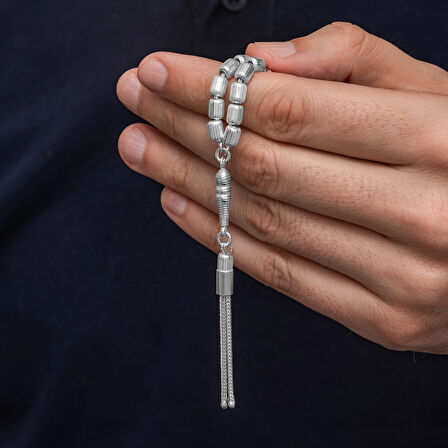 Gümüş Kapsül Kesim Çizgili Erkek Tesbih