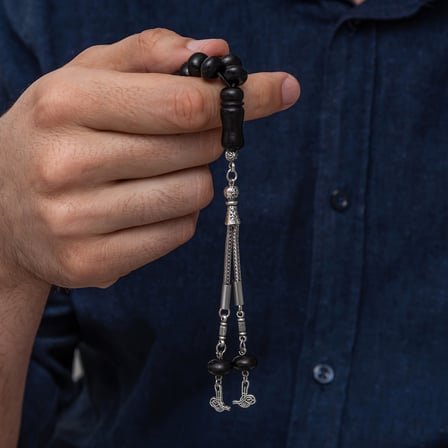 Metal Püsküllü Siyah 7x10.5 mm Rondela Kesim Rus Oltusu Tesbih