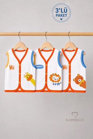 3'Lü Bebek Yeleği  Pamuk Çıtçıtlı Mevsimlik Yenidoğan Bebek Yelek Seti Ari Baskılı Unisex 0-9 Ay
