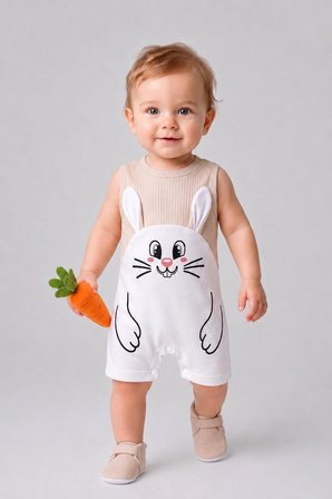 Erkek Bebek Tavşan Desenli Yazlık Tulum Fitilli Pamuklu Kolsuz Bebek Tulumu Çıtçıtlı Romper 0-9 Ay