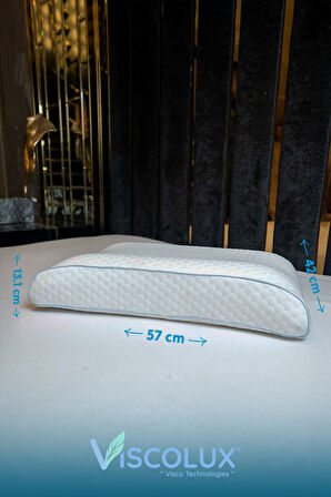 Bombeli Lüx Boyun Destekli Ortopedik Yastık; Anti-aging Visco Yastık Mavi 57x42x13/11