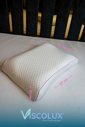 Bombeli Lüx Boyun Destekli Ortopedik Yastık; Anti-aging Visco Yastık Mavi 57x42x13/11