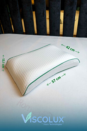 Bombeli Lüx Boyun Destekli Ortopedik Yastık; Anti-aging Visco Yastık Mavi 57x42x13/11