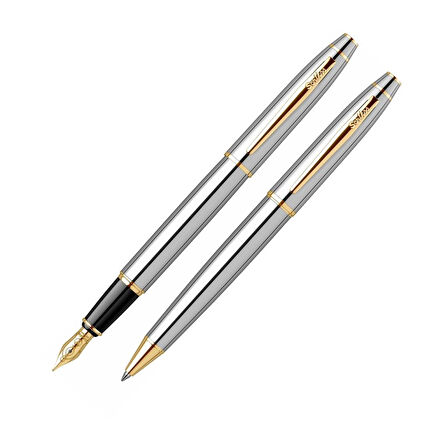 İkili Set Dolmakalem - Tükenmezkalem Noble 35 Gold Krom