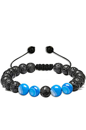 Sertifikalı Doğal Mavi Akik Volkanik Lav Taşı Doğal Taş Bileklik Seti