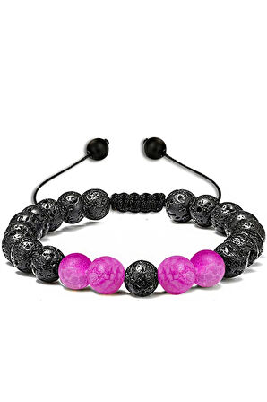 Sertifikalı Doğal Pembe Akik Volkanik Lav Taşı Doğal Taş Bileklik Seti