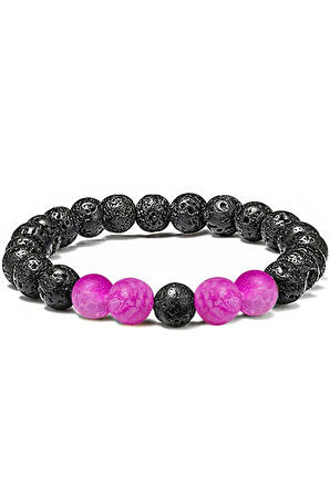 Sertifikalı Doğal Pembe Akik Volkanik Lav Taşı Doğal Taş Bileklik Seti